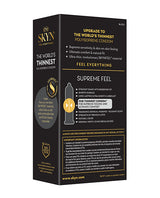 Lifestyles SKYN Supreme Feel Condoms Pack of 10 box showcasing features of ultra-thin, natural fit, and supreme sensitivity.