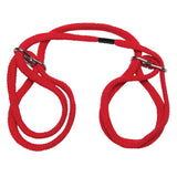 Doc Johnson Japanese Style Bondage Cotton Cuffs Red, featuring a soft red design with slip-ring for restraint play.