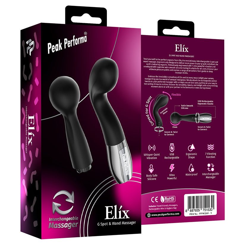 Peak Performa Interchangeable Elix G-Spot Wand Black