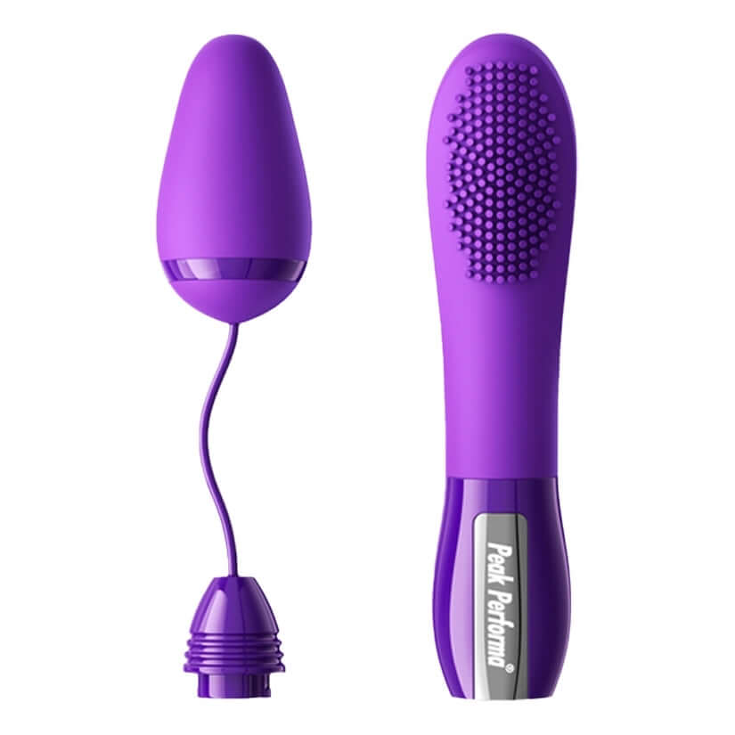 Peak Performa Interchangeable Lushe Egg Massager Purple with smooth vibrating egg and textured sleeve.