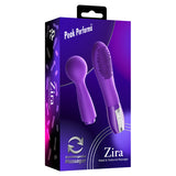 Peak Performa Interchangeable Zira Wand Massager Purple packaging with interchangeable attachments and sleek design.