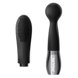 Peak Performa Interchangeable Zira Wand Massager Black with textured attachment and sleek design.