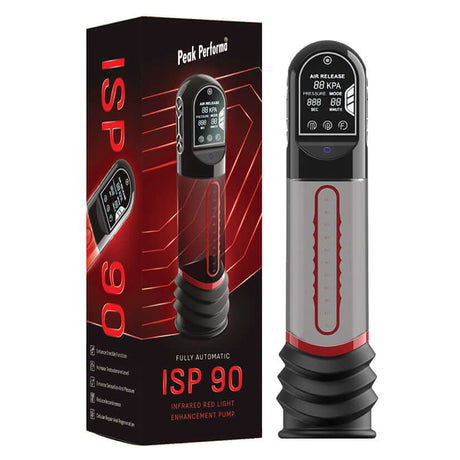 Peak Performa ISP 90 Infrared Red Light Therapy Pump Red with display and packaging.