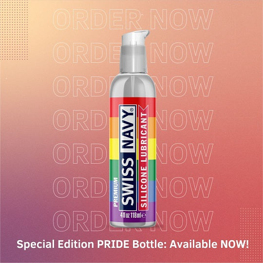Swiss Navy Pride Silicone Lubricant 4 Oz in special edition PRIDE bottle, perfect for sensitive skin and long-lasting glide.