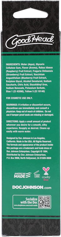 Good Head Oral Delight Gel 4 Oz Green Apple ingredients and packaging details for flavored oral sex enhancer.