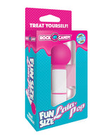 Rock Candy Fun Size Lala Pop Mini Wand Vibrator Pink packaging displaying vibrant colors and playful design.