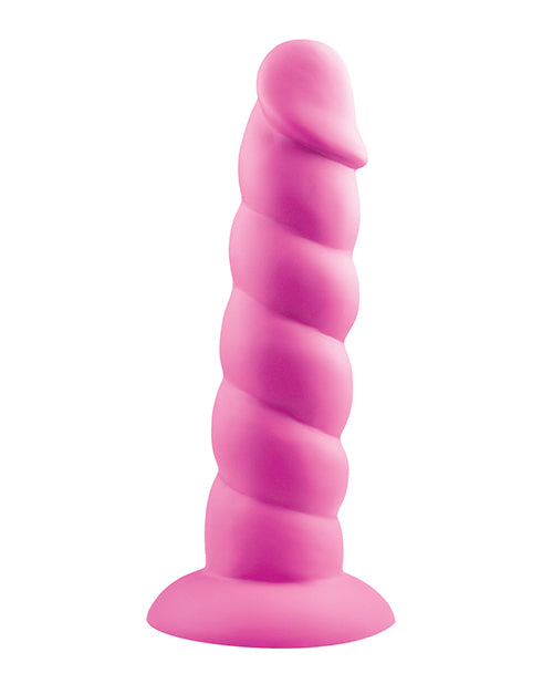 Rock Candy Suga Daddy 7 inch Silicone Dildo Pink, smooth silicone, twisted shaft designed for G-spot and P-spot stimulation.