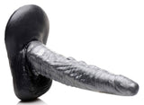 The Gargoyle Rock Hard Silicone Dildo Silver featuring textured ridges and a flanged base for versatile play.