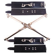 Rouge Rod Hogtie with Leather Wrist and Ankle Cuffs, featuring an X-shaped rod and leather cuffs for bondage play.