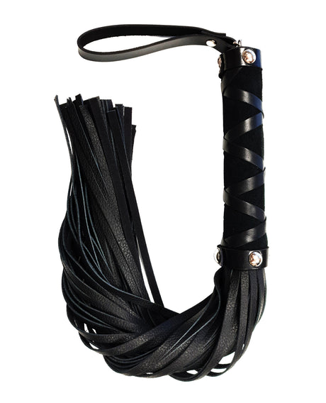 Rouge Short Leather Flogger with Studs Black designed for sensory play and precise control.