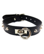 Rouge Leather O Ring Studded Collar Black featuring spikes and a metal O ring.
