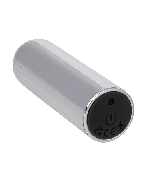 Turbo Buzz 10 Function Bullet Stimulator Silver in a sleek, compact design with a shiny metallic finish.