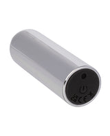 Turbo Buzz 10 Function Bullet Stimulator Silver in a sleek, compact design with a shiny metallic finish.
