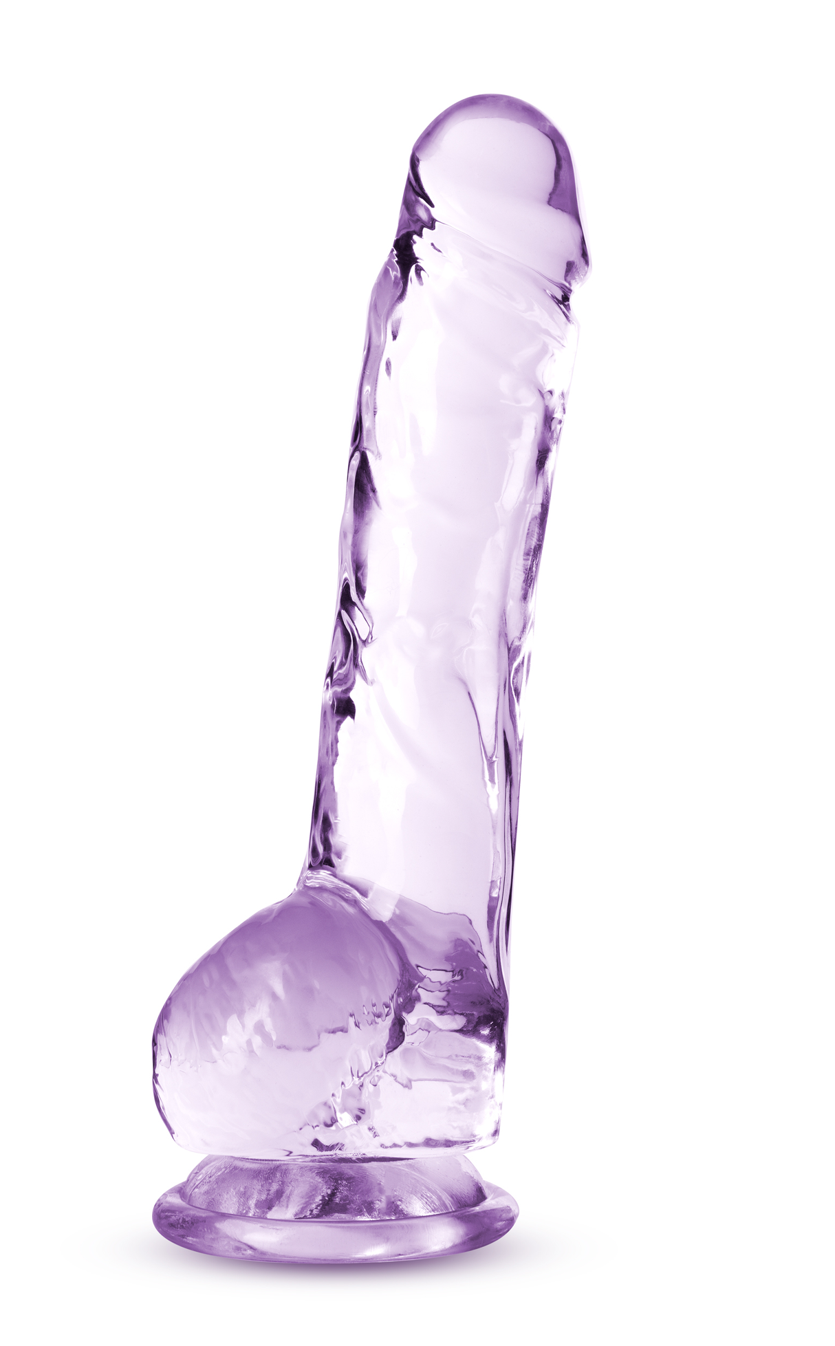 Naturally Yours 8 Inch Crystalline Dildo Amethyst in a translucent purple hue, hand-sculpted for a realistic experience.