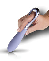 Niya 3 Cornflower Precision Point Finger Vibrator held in a hand, showcasing its ergonomic design and soft texture.