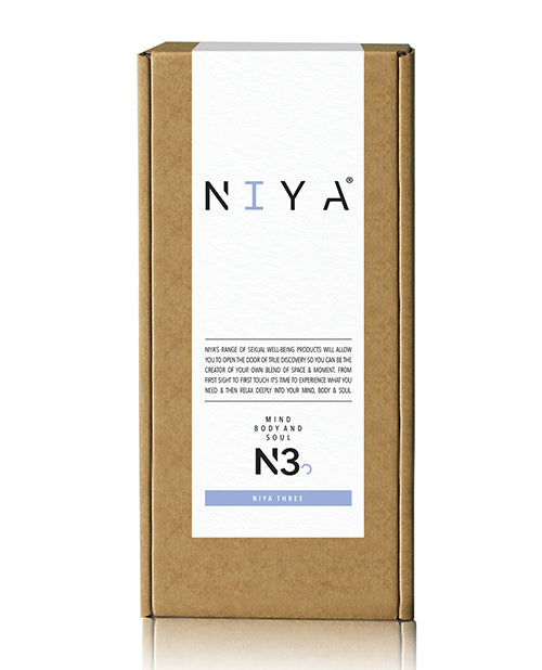 Niya 3 Cornflower Precision Point Finger Vibrator packaging showcasing elegant design and branding.