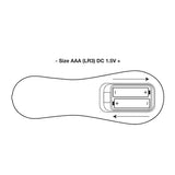 Illustration of battery compartment for Rocks Off Ruby Glow Dusk 10 Speed Ride On Vibrator showing size AAA battery orientation.