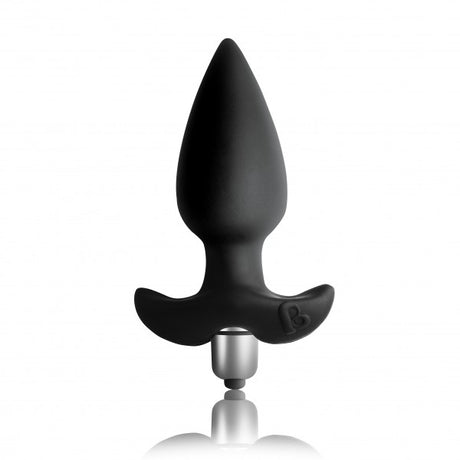 Rocks Off Butt Quiver Black Vibrating Butt Plug showcasing a smooth silicone design and removable vibrating bullet.