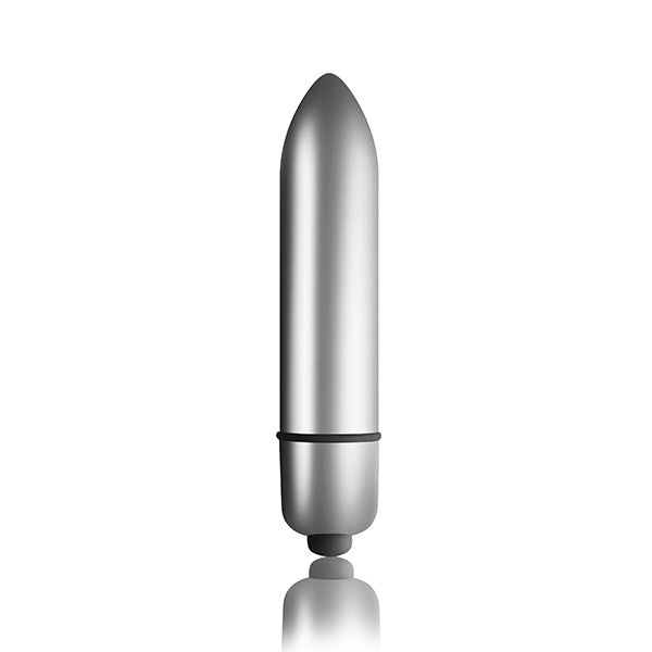 Rocks Off Butt Quiver Black Vibrating Butt Plug showing the sleek metallic design of the removable bullet.