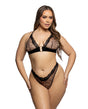 Corporate Crush Mesh & Lace Bralette with Thong Set Leopard 1X 2X modeled by a curvy model showcasing the sophisticated lingerie design.