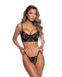 Floral Lace Underwire Bra and Panty Set Black Large model showcasing delicate embroidered details and a romantic design.