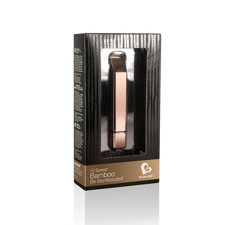 Rocks Off Bamboo 10 Speed Rose Gold Vibrator packaging with elegant design and warm rose gold accents.
