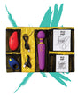 ROMP Pleasure Kit Flip Free and Juke in Carrying Case with vibrant vibrators and accessories organized.