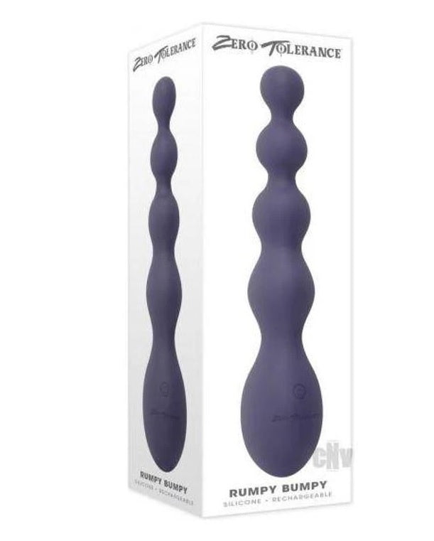 Zero Tolerance Rumpy Bumpy Silicone Anal Beads Purple on packaging showcasing its unique design.