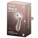 Satisfyer Pro 2 Generation 2 Air Pulse Stimulator Pink packaging showcasing its innovative design and touch-free clitoral stimulation.