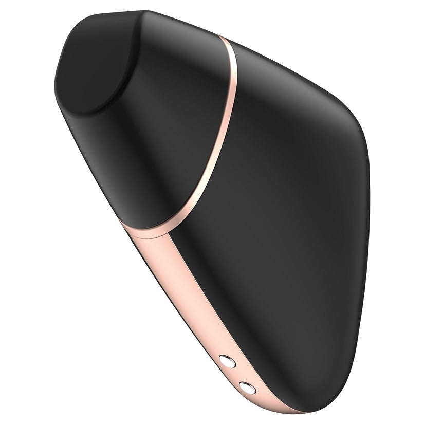 Satisfyer Love Triangle Air Pulse Vibrator Black in sleek design with rose gold accents for focused clitoral pleasure.