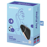 Satisfyer Love Triangle Air Pulse Vibrator Black packaging featuring the device with Air Pulse technology.
