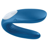 Satisfyer Double Whale Partner Vibrator Blue designed for couples, crafted from soft silicone for shared pleasure.