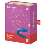 Satisfyer Double Whale Partner Vibrator Blue packaging showcasing U-shaped couples vibrator design.
