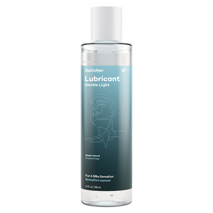 Satisfyer Gentle Light Water Based Lubricant 10 Oz bottle showcasing a smooth and natural lubricant for intimate pleasure.