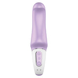 Satisfyer Vibes Charming Smile Lilac Mini Vibrator in lilac color with control buttons.