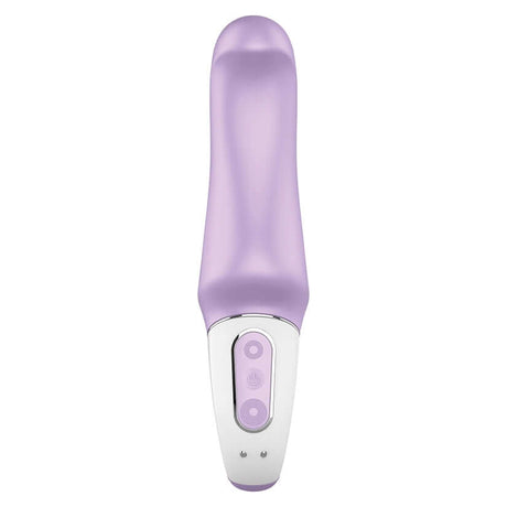 Satisfyer Vibes Charming Smile Lilac Mini Vibrator in lilac color with control buttons.