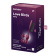 Satisfyer Love Birds Vary Vibrator packaging showcasing remote control and Bluetooth features for pelvic floor training.
