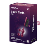 Satisfyer Love Birds Vary Vibrator packaging showcasing remote control and Bluetooth features for pelvic floor training.