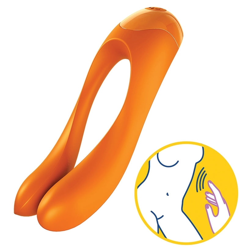 Satisfyer Candy Cane Finger Vibrator Orange with flexible arms for versatile exploration and pleasure.