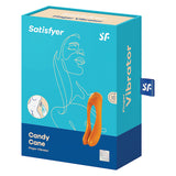 Satisfyer Candy Cane Finger Vibrator Orange packaging showcasing its playful design and features.