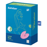 Satisfyer Love Riot Finger Vibrator Pink packaging showcasing its design and features for intimate pleasure.
