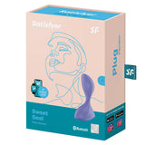 Satisfyer Sweet Seal Vibrating Anal Plug Lilac packaging featuring a sleek design and app control features.