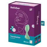 Satisfyer Trendsetter Vibrating Anal Plug Light Green packaging with app connectivity and modern design.