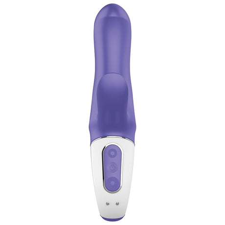 Satisfyer Vibes Magic Bunny Rabbit Vibrator Purple showcasing compact design and dual motors for stimulation.