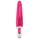 Satisfyer Vibes Mr Rabbit Vibrator Pink showing its elegant design for dual stimulation.