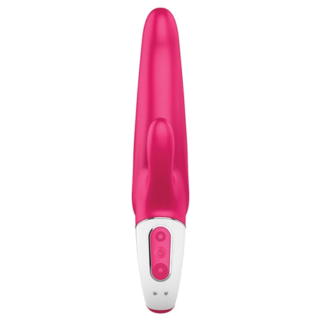 Satisfyer Vibes Mr Rabbit Vibrator Pink showing its elegant design for dual stimulation.