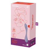 Satisfyer G-Spot Flex 5 App Controlled Vibrator Lilac packaging featuring elegant design and Bluetooth connectivity.