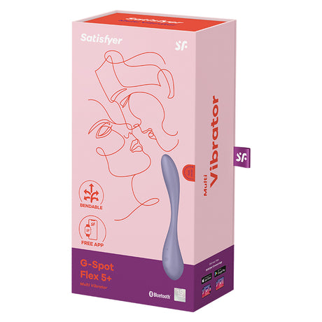 Satisfyer G-Spot Flex 5 App Controlled Vibrator Lilac packaging featuring elegant design and Bluetooth connectivity.