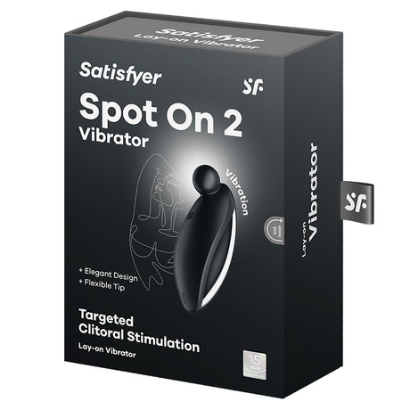 Satisfyer Spot On 2 Clitoral Lay-On Vibrator Black packaging showcasing the elegant design and targeted clitoral stimulation.