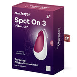 Satisfyer Spot On 3 Vibrator Berry packaging featuring targeted clitoral stimulation and moveable tip.